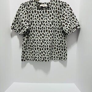 LOFT Leopard Animal Print Puff Sleeve Sweater Tee; Size: S (Small)